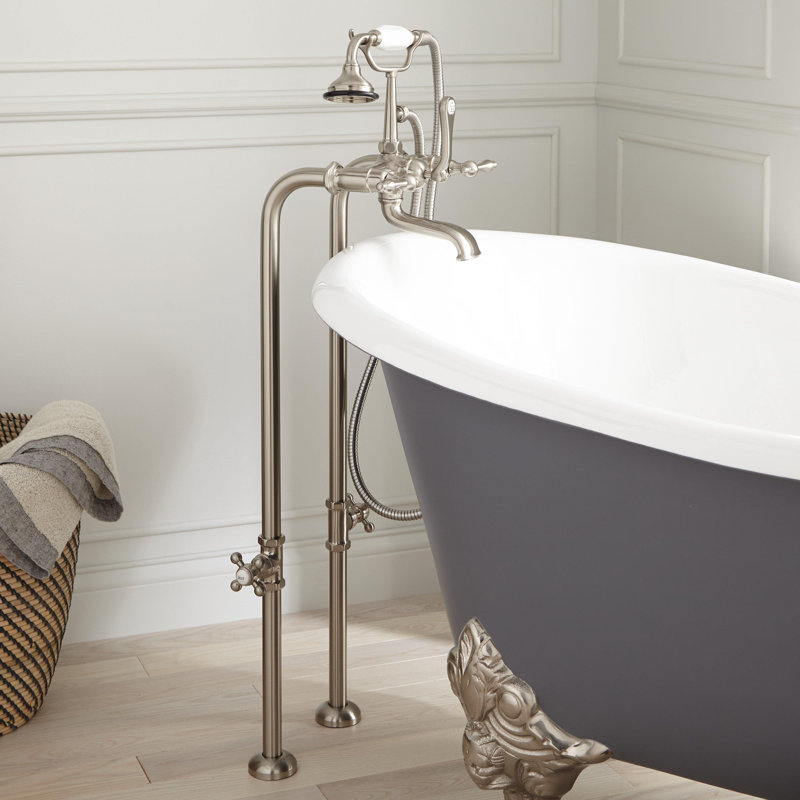 Robinet de baignoire sur pattes / bec de baignoire fixé au sol, Nickel brossé