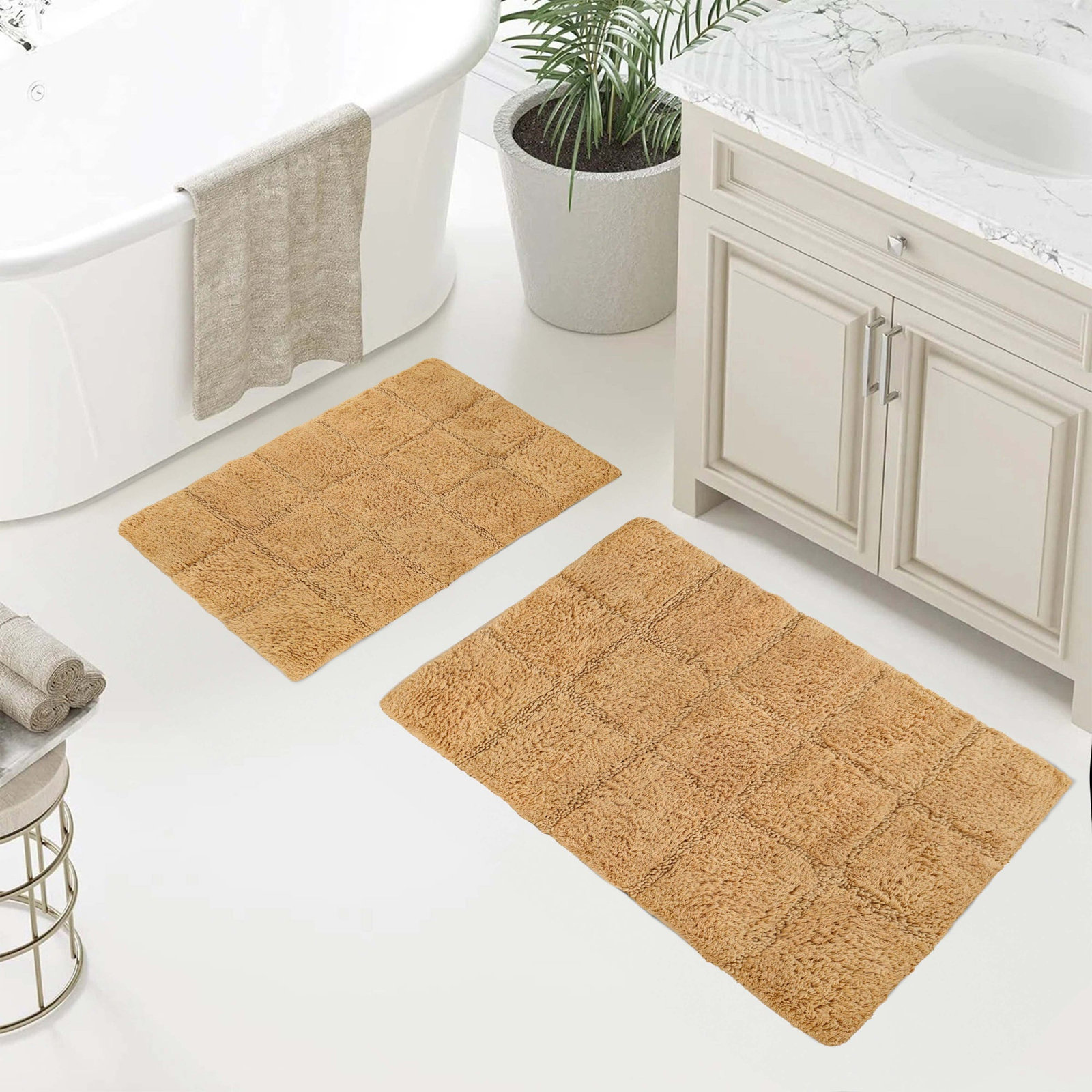 Checkered Cotton Bath Rug, Checkers Toast