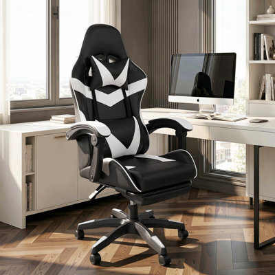 Fauteuil de bureau ergonomique à haut dossier avec finition en polyuréthane noir et blanc