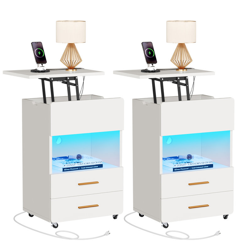 Ivy Bronx Storage Lift Top End Table With Charging Station(Set of 2)