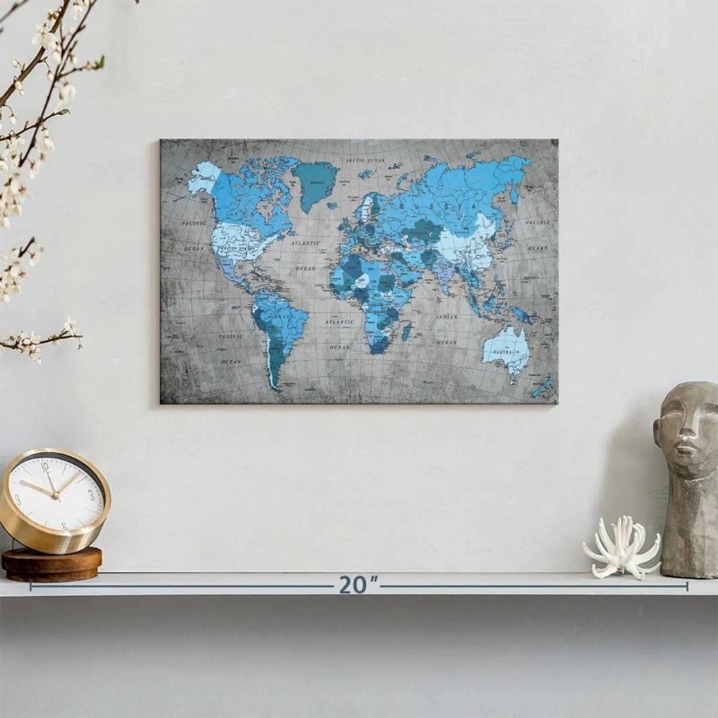 Géographie, carte du monde II, H 8 po x l 12 po