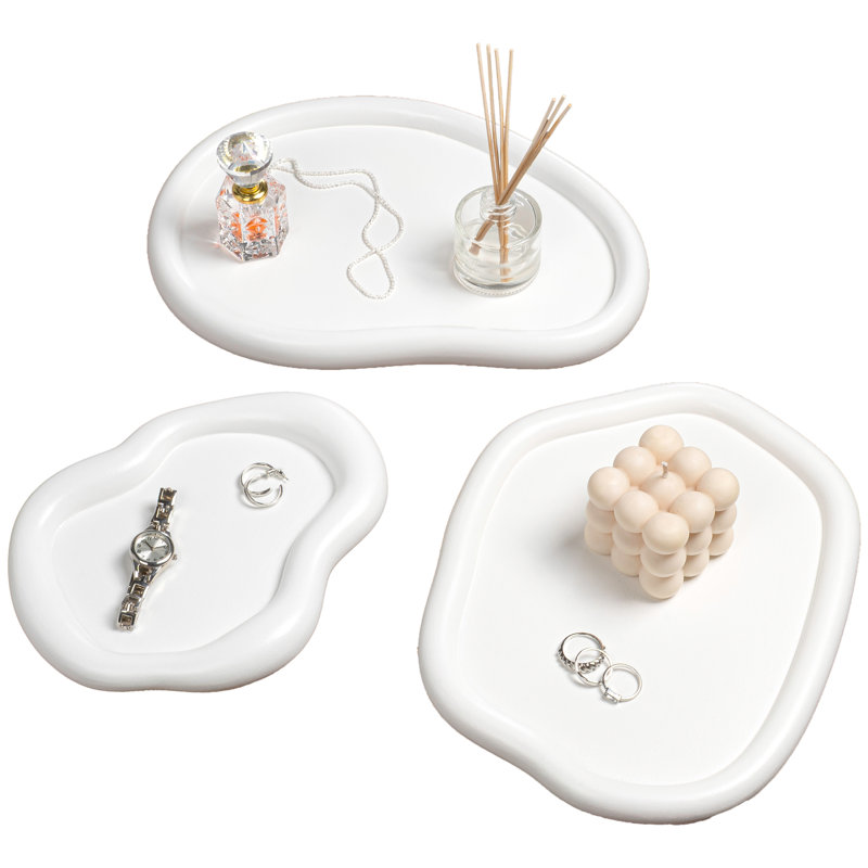 Grace Contemporary Concrete Decorative Cloud Jewelry Trays (Set of 3), White