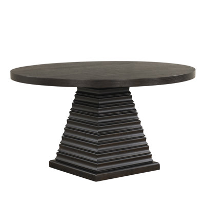 Childersburg Wood Round Dining Table With Pedestal In Rustic Espresso