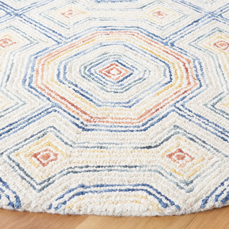 Deyoung Hand Tufted Wool Geometric Rug, Round 6'