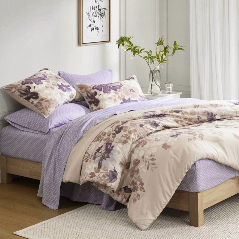 Édredon et drap taupe - Floral aquarelle, floral acarien pour lit doux