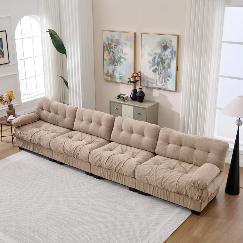 Canapé modulaire modulaire Cloud, canapé modulaire moderne pour le salon, canapé modulaire à assise profonde avec accoudoirs ronds 6 coussins, canapé confortable en flanelle 4 places pour chambre à coucher