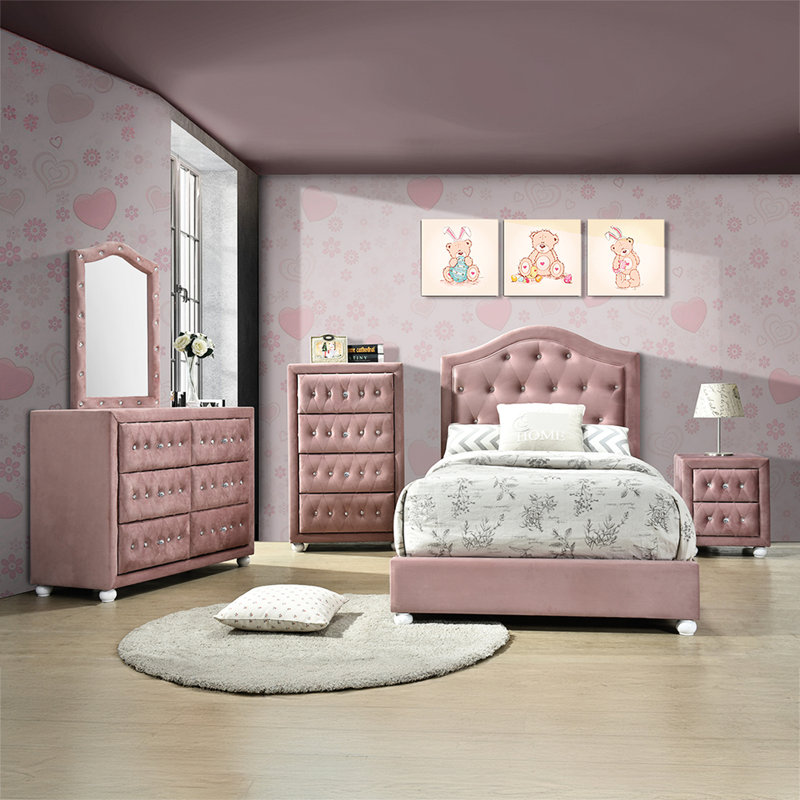 Elegant Pink Nightstand With Spacious Drawers - Enhance Bedroom Ambiance And Style Pulls Accent