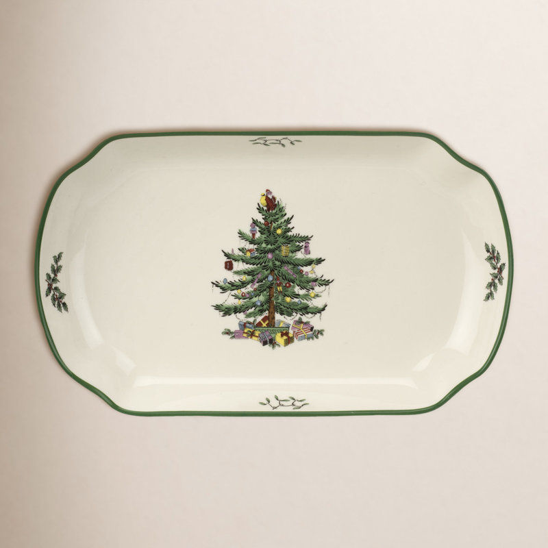 Spode Christmas Tree Rect Scalloped Tray 11"