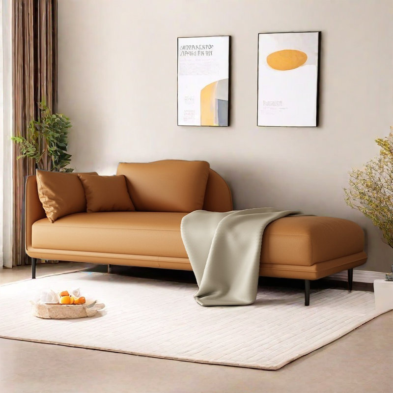 Chaise longue - Confort éponge et similicuir, Orienté à gauche (vu de face), Orange