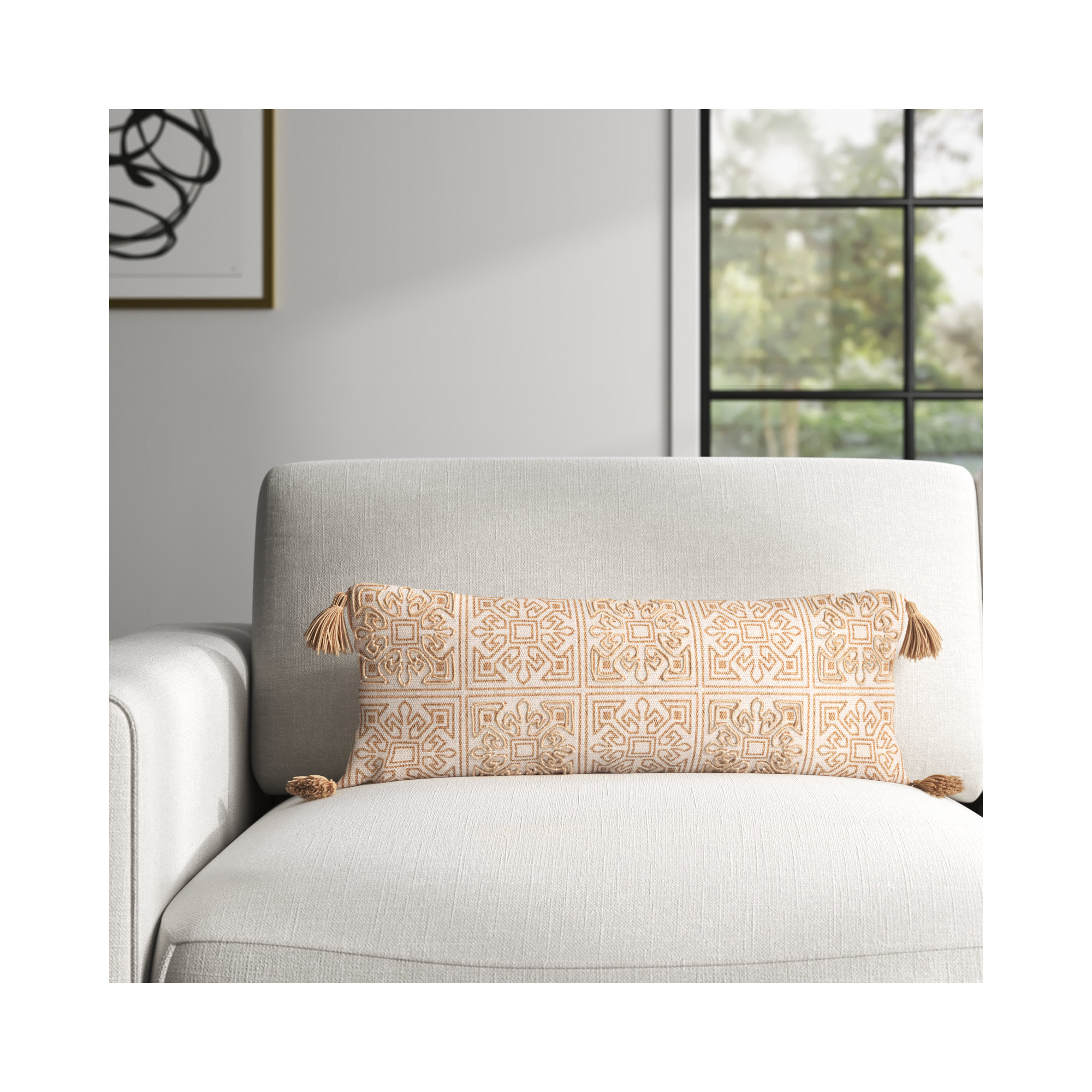 Chloe Block Print Cotton Lumbar Throw Pillow, Pillow Cover Only - No Insert