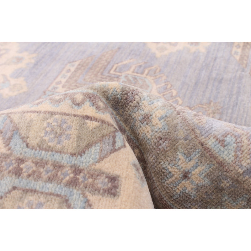 Tapis oriental en laine noué à la main 6 pi x 9 pi bleu / beige / gris Peshawar