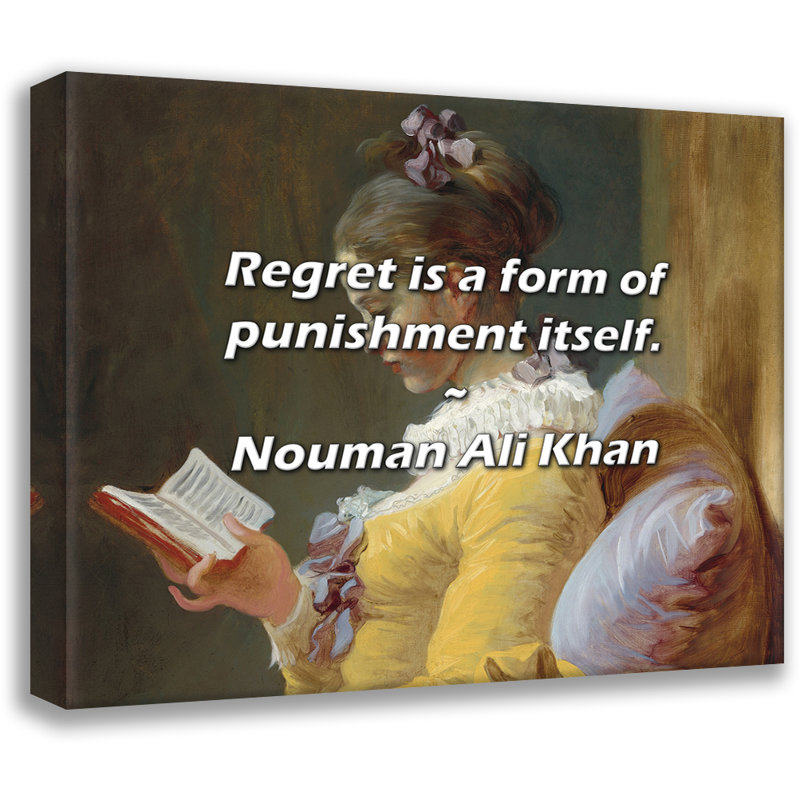 Citation artistique «Le regret est une forme de punition en soi». Toile tendue par Nouman, H 48 po x l 33 po