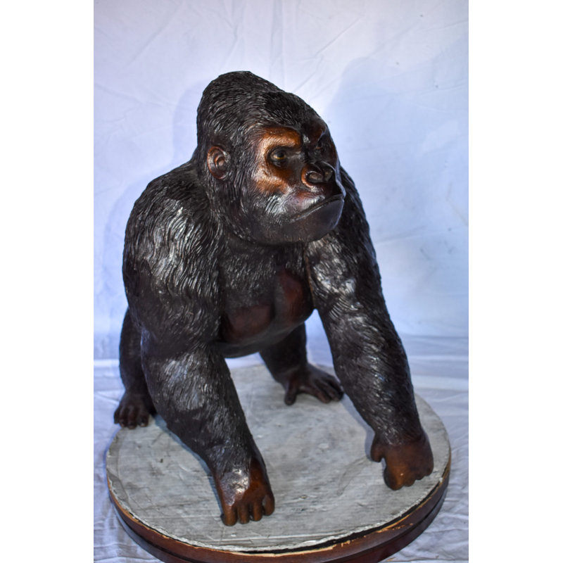 Gorilla Standing on Four Detailed Impressive Bronze Statue 20" x 17" x 24"H