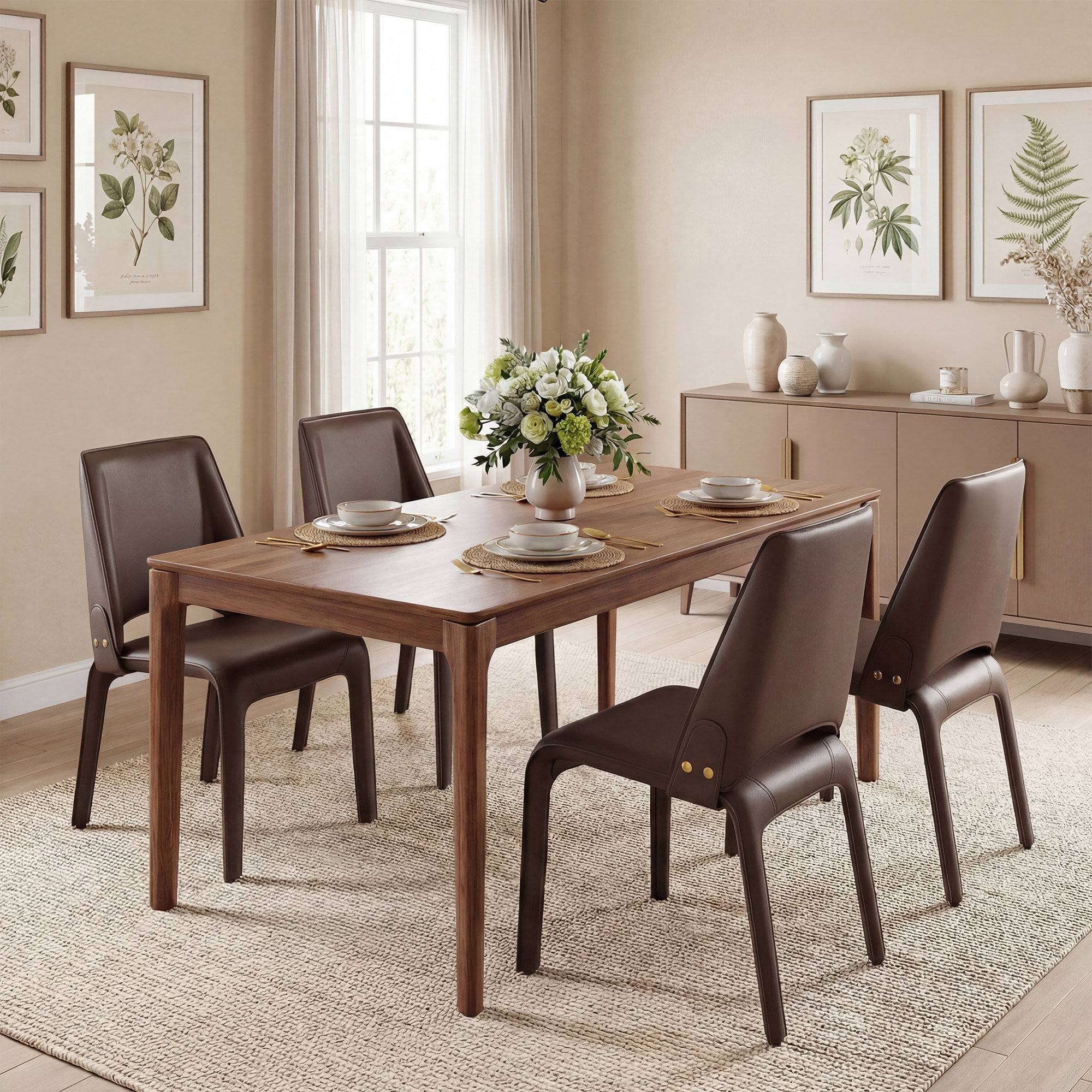 Vannes Vegan Leather Dining Chair, 4, Brown, Minimal Assembly Needed