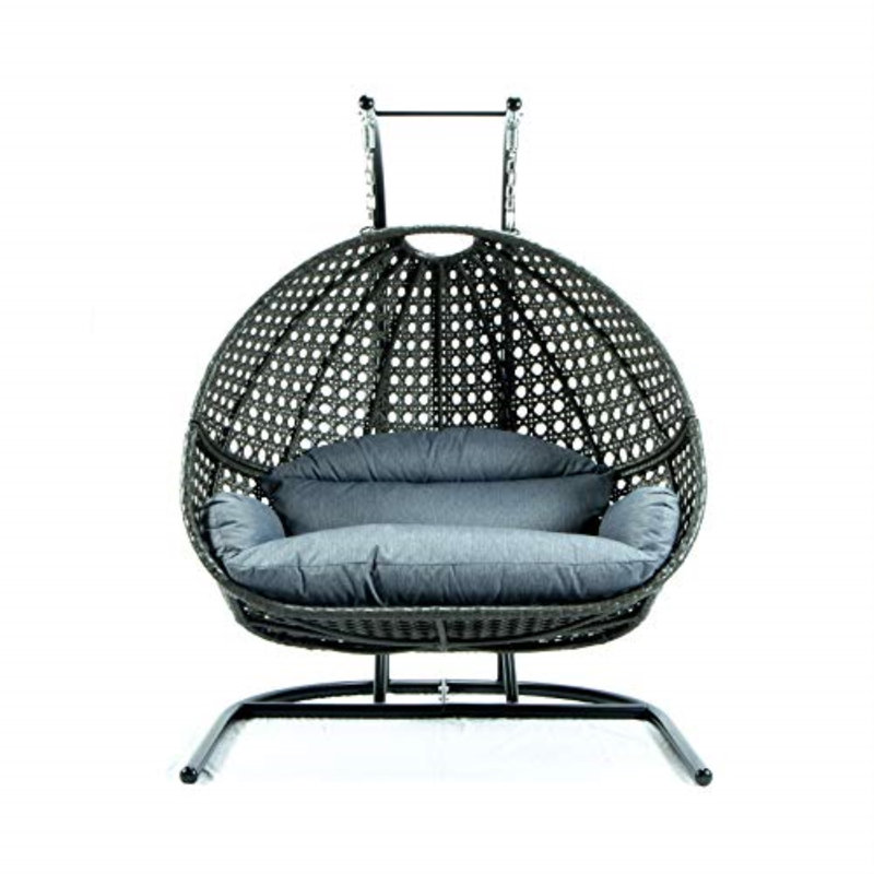 Balancelle double avec support Tallulah, Noir, Bleu gris anthracite, 57.5
