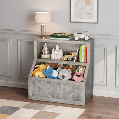 31.5 x 16.7 x 32.1 in Kids Storage Cabinet with Bookshelves, Engineered Wood Children Bookcase Organizer for Bedroom Living Room Playroom and Nursery Classroom Room, Grey