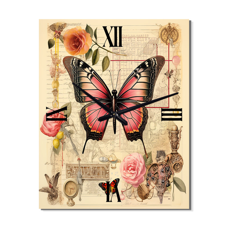 Illustration rétro d'une horloge murale papillon romantique I, Petit