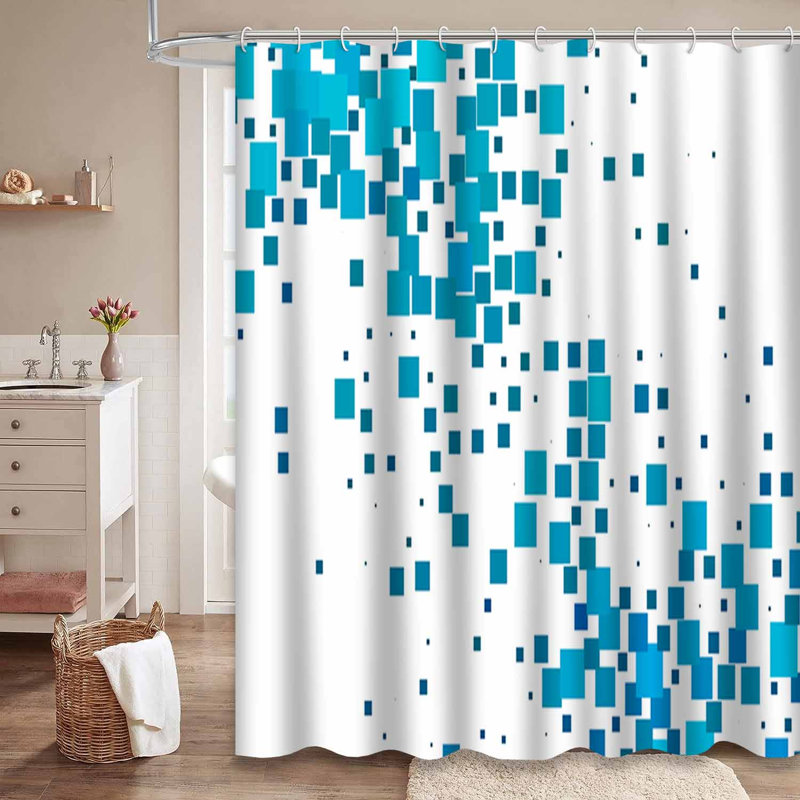 Nouveau rideau de douche rectangulaire bleu clair avec 12 crochets, L 72 po x l 72 po