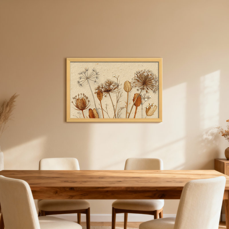 Plantes et fleurs fleurs séchées sur fond beige, Toile tendue, Ne s’applique pas, H 20 po x l 30 po