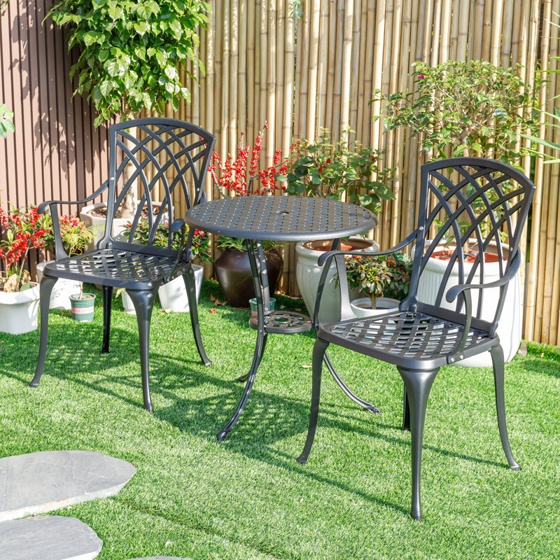 Black Cast Aluminum Outdoor Bistro Set with Armchairs