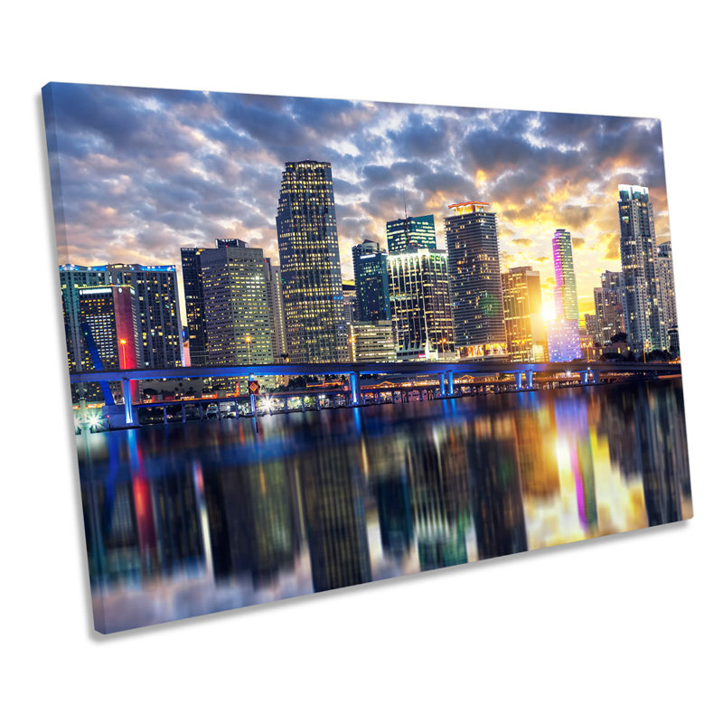 Miami Sunset Skyline City - Wrapped Canvas Print, 50.8cm H x 76.2cm W