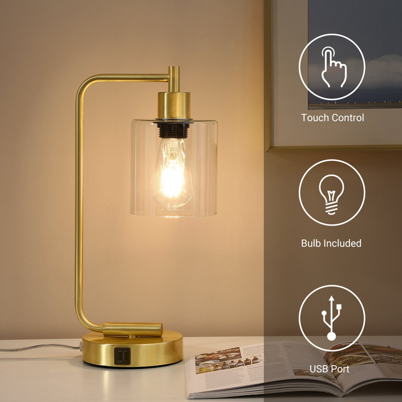 Touch Control Table Lamp Set With USB, Gold