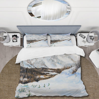 Winter Landscape With Snow-Capped Mountains - Traditional Duvet Cover Set - Microfiber Polyester