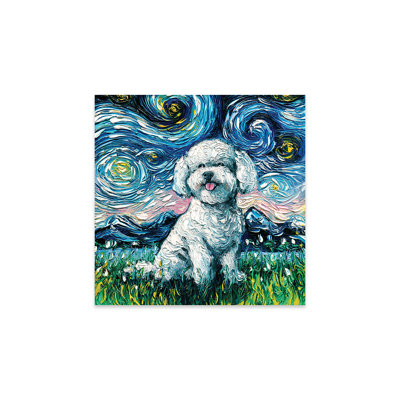 Bichon frisé la nuit sur plastique / acrylique par Aja Treves, peinture
