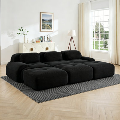 Three-seat modular sofa with 3 Ottomans corduroy fabric no assembly pet-friendly ultra-wide curved armrests 32D high-resilience sponge living rooms me
