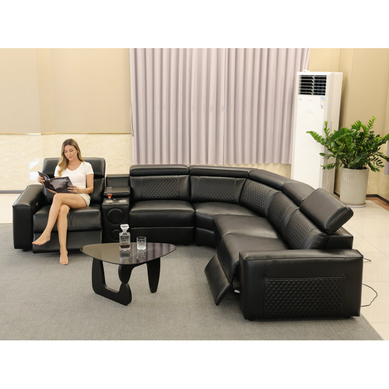 Upholstered 80 " Leather Match Power Reclining L-Shaped Corner Sectional
