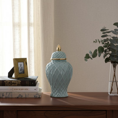 Idena Stoneware Ceramic Decorative Lidded Jar with Textured Design and Elegant Detailing