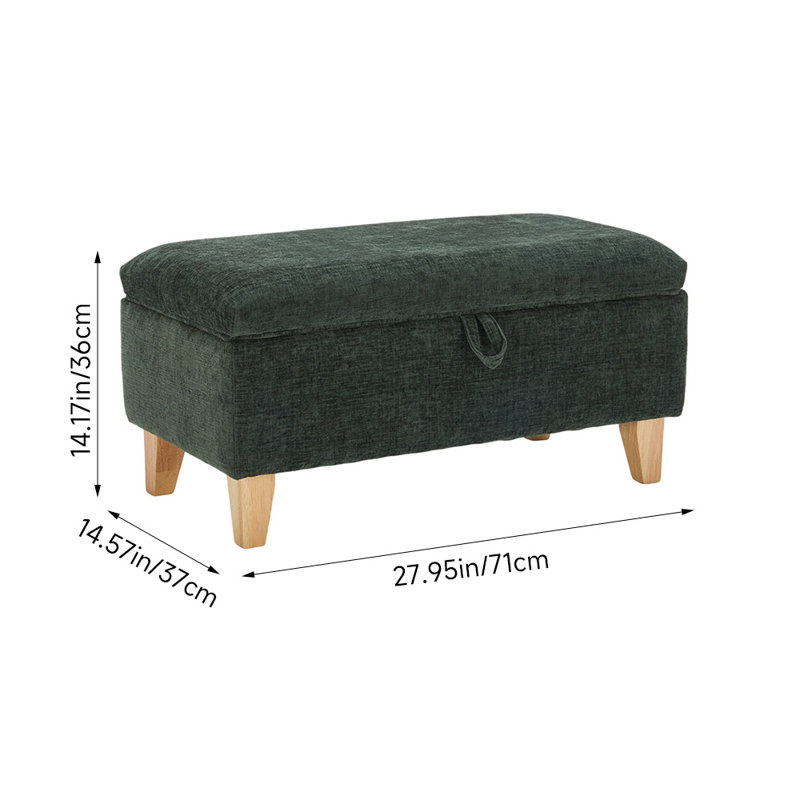 71cm Wide Rectangle Footstool Ottoman with Storage, Green Chenille