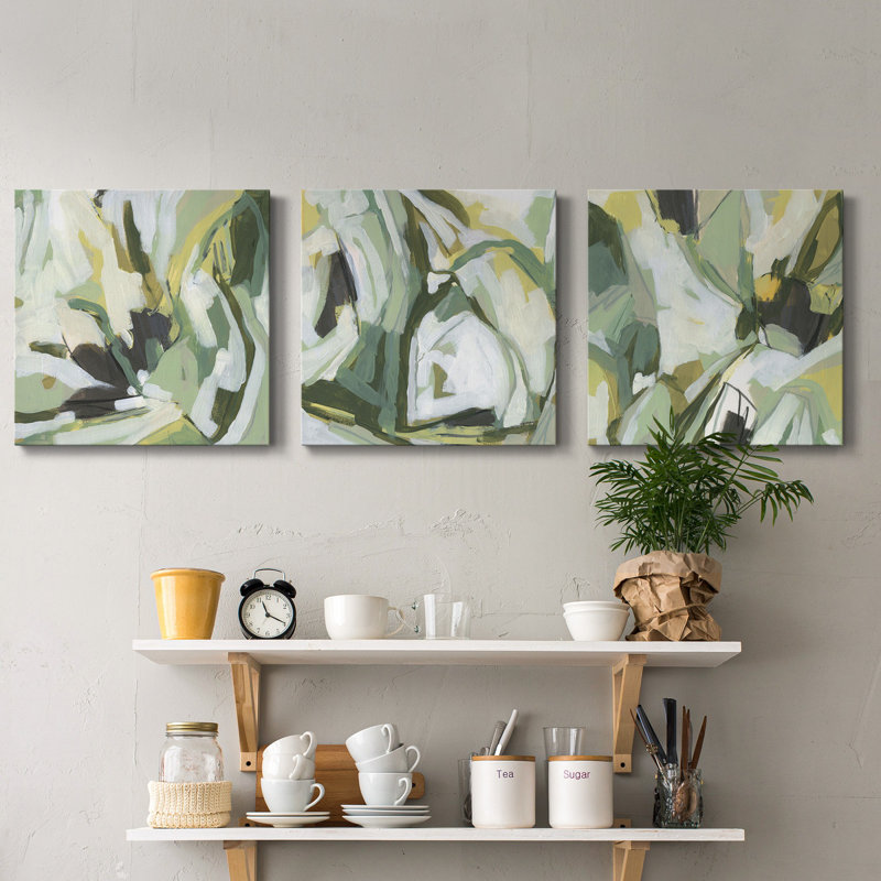 Electric Lichen III - Ensemble de 3 peintures sur toile tendue, H 10 po x l 10 po x P 1 po