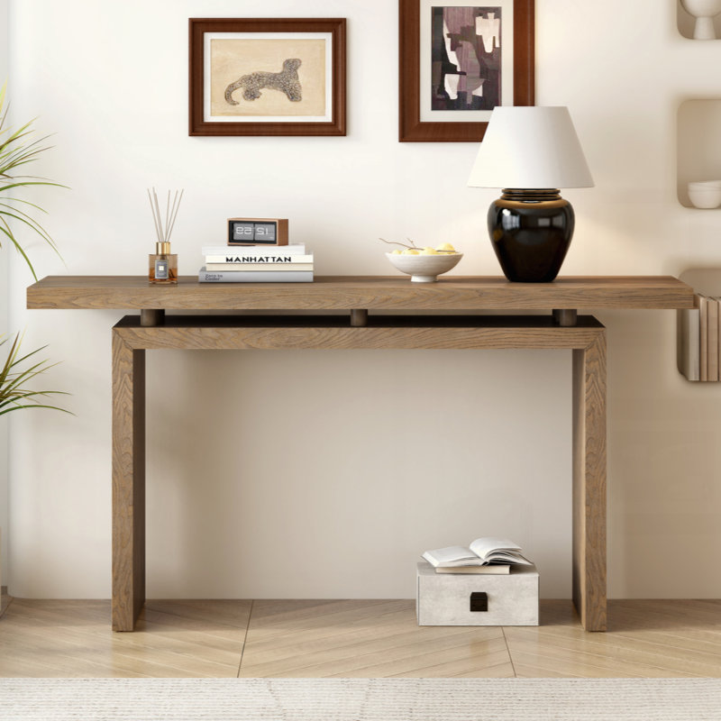 Console en placage de frêne de conception unique, de style moderne et simple, avec un plateau de table astucieux, convenant à un vestibule, un couloir, un salon, un vestibule