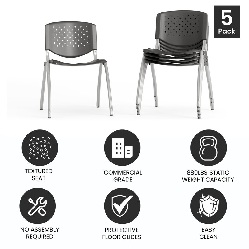 Chaises de vestibule empilables en plastique avec dossiers perforés Oliverson, Gris, 5