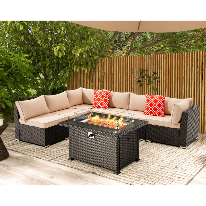 Ensemble de conversation modulaire avec foyer 7 pièces 7 pièces, Kaki