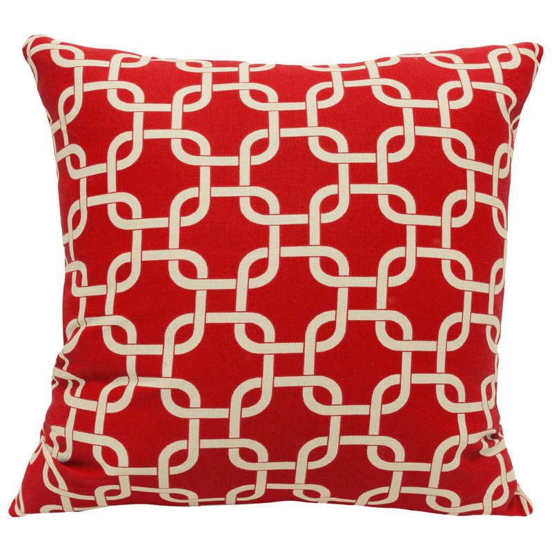 Links Geometric Cotton Reversible Throw Pillow, 20" x 20", Red