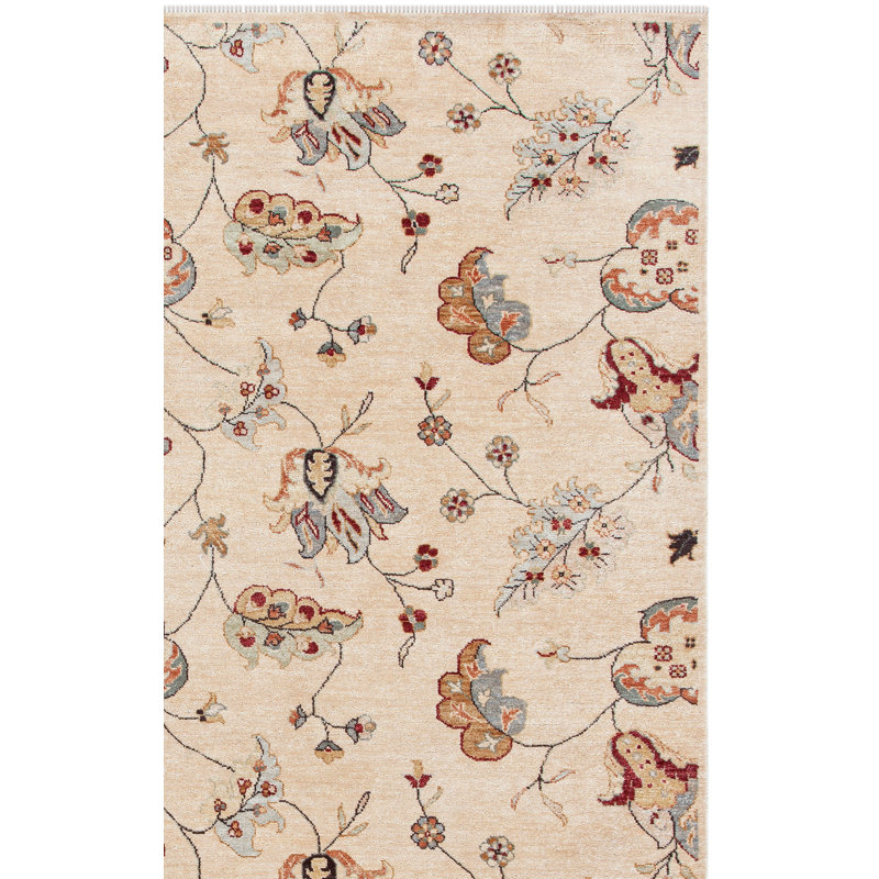Agra Hand-Knotted Wool Beige/Yellow Area Rug, Rectangle 3' x 5'