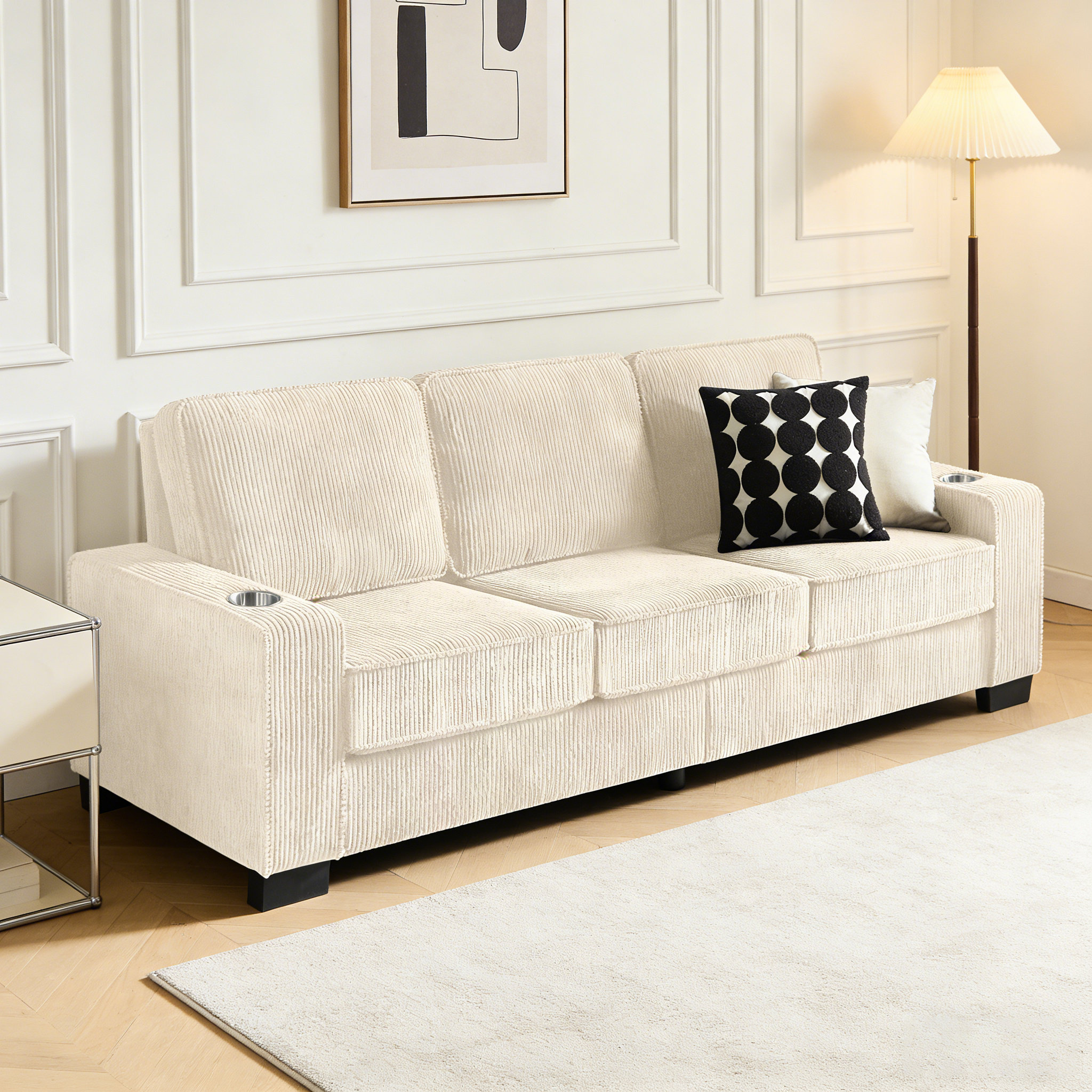 Latitude Run® Comfortable 3 Seat Living Room Sofa with Corduroy Fabric ...