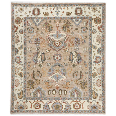 Tapis Oushak ivoire noué à la main 7 pi 10 po x 10 pi 1 po