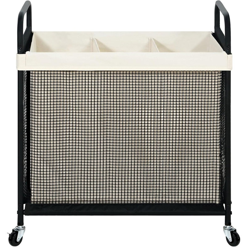Panier à linge 3 sections, 120L, Beige