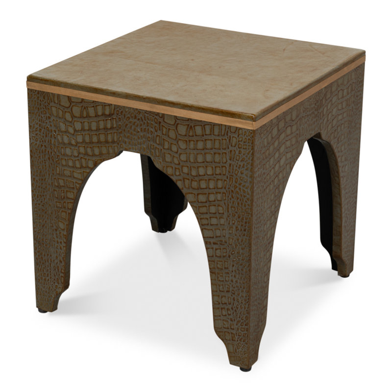 Shagreen Leather Stool, Antique Green