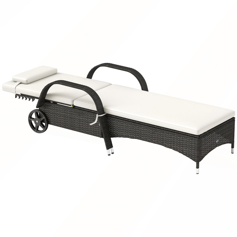 Outsunny Patio Wicker Chaise Lounge with Thick Cushion, Adjustable Backrest and Wheels