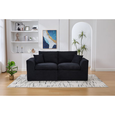 Doux velours côtelé modulaire 2 places avec housses de coussin amovibles et accoudoir ergonomique pour tissu de chambre à coucher, incurvé sans assemblage