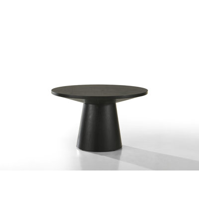 Table basse l 29 po en ébène noir, texture grain de bois naturel, table noire contemporaine de fabrication solide, ronde 29 po avec base pour le salon