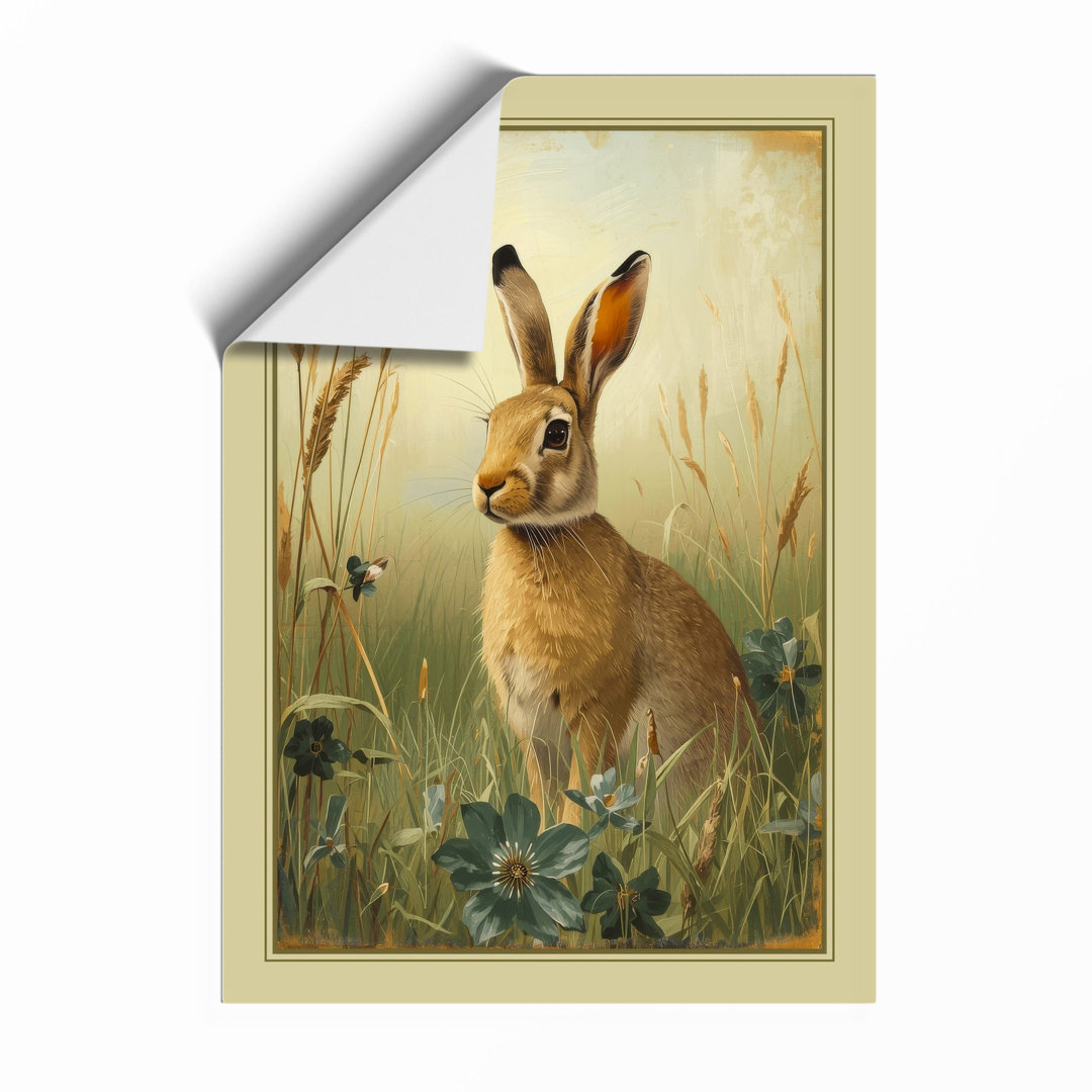 Rabbit in Wild Meadow Botanical Framed Art Print