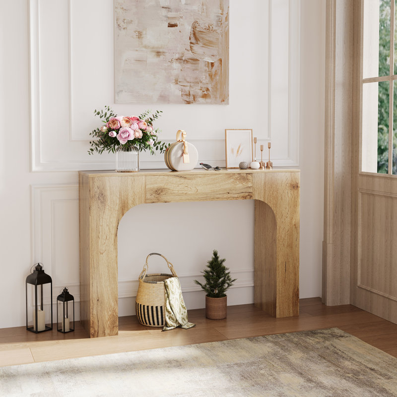 Solid Wood Top Console Table, 83.5cm H x 120cm W x 29.5cm D, Light Brown