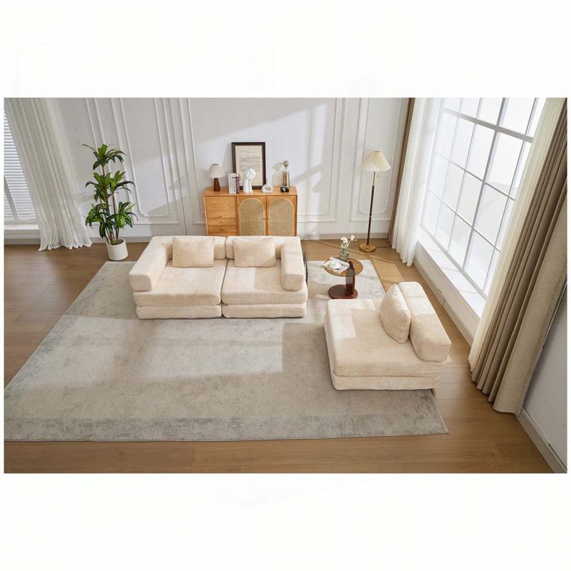 Canapé-lit Chenille, Beige, H 24,8 po x l 118 po x P 39 po