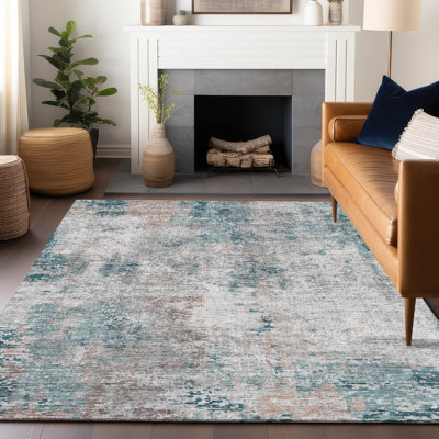 Premium Machine Washable Prisco Teal Rug