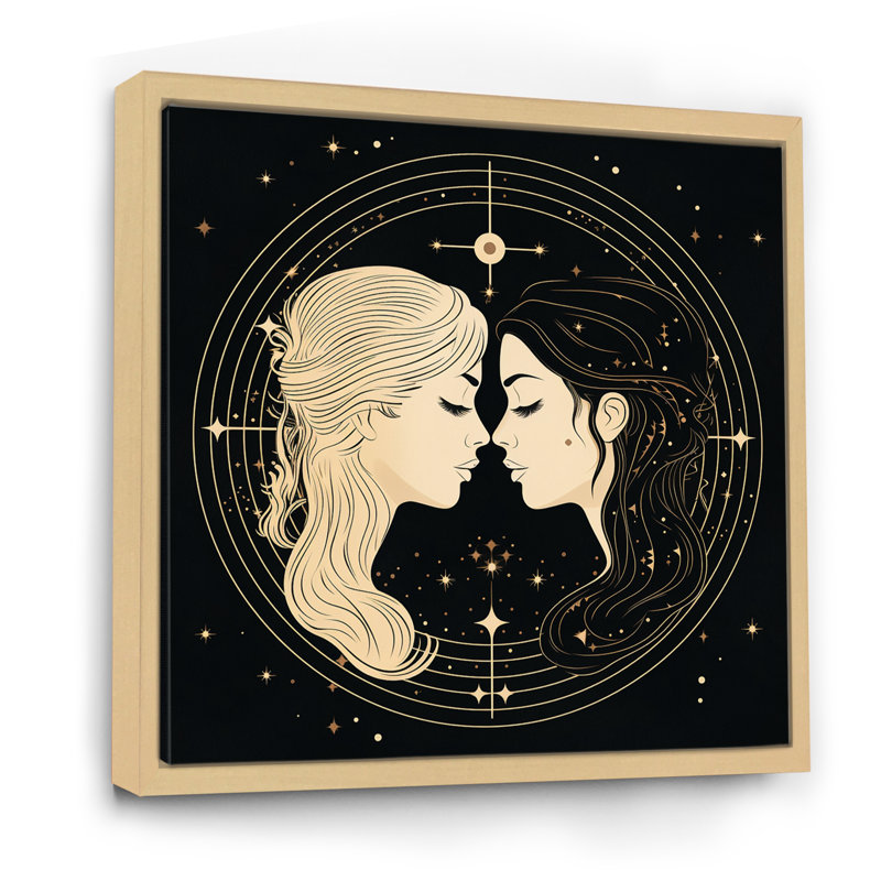 Signe du zodiaque Gémeaux - impression sur toile astrologie, Cadre naturel flottant, 16" H x 16" W